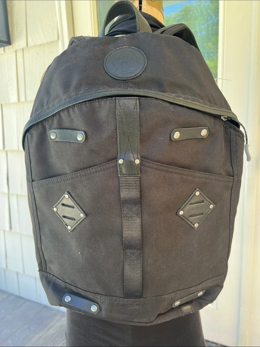 Will Leather Goods Black Canvas Backpack with Rivet Accents Classic.